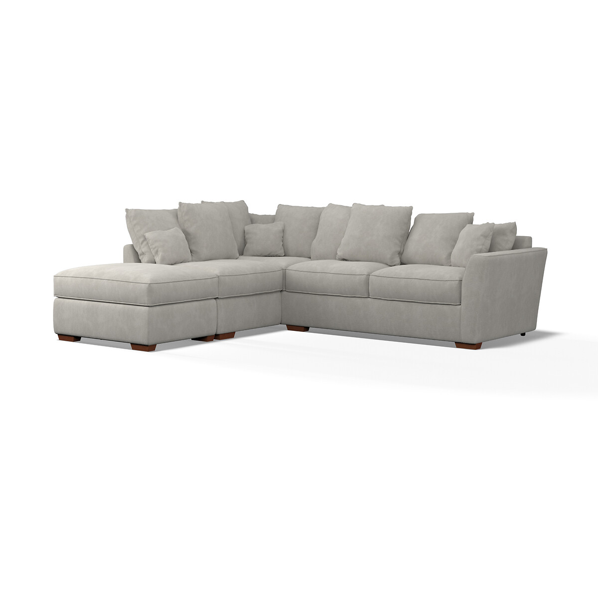 Florence Scatterback Soft Brushed Corner Sofa & Footstool with Dark Wood Legs (Left Facing) silver, ÉDITÉ