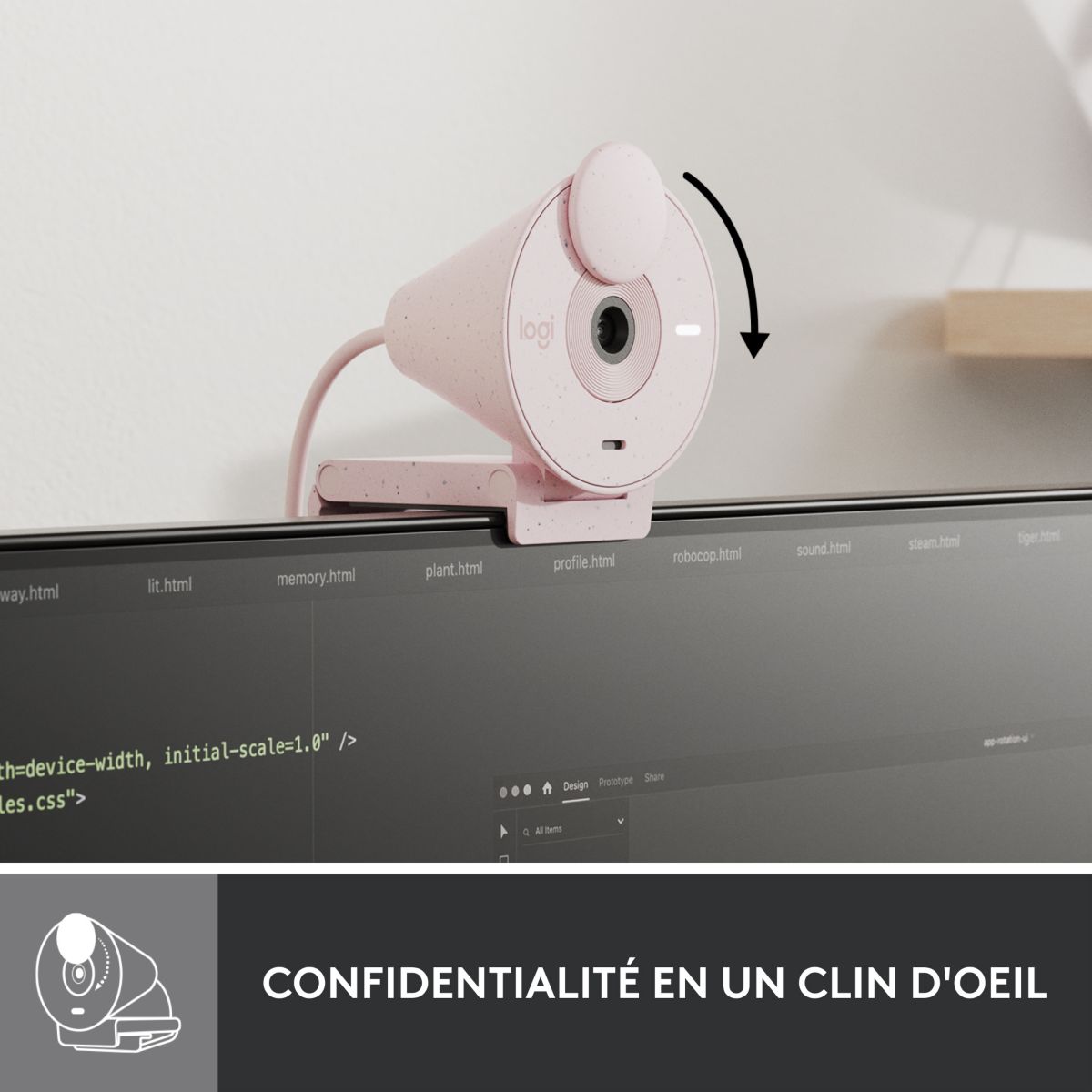 Webcam Brio 300 Full HD avec micro - Rose couleur unique, LOGITECH