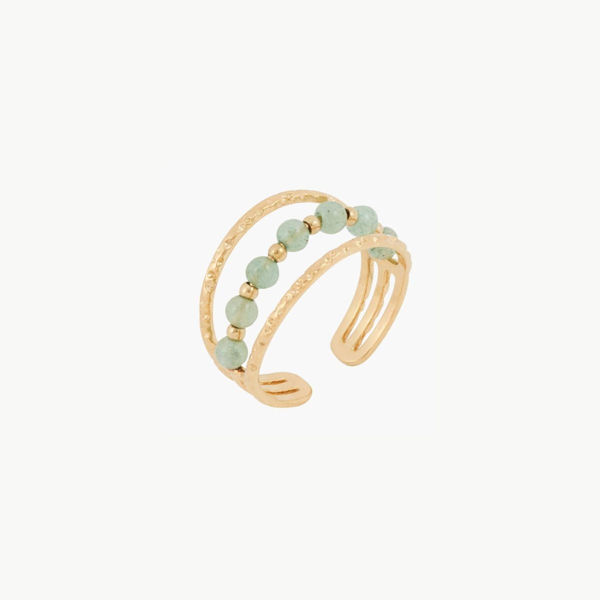 Bague 3 rangs acier inoxydable avec pierre de Jade doré, BALABOOSTE