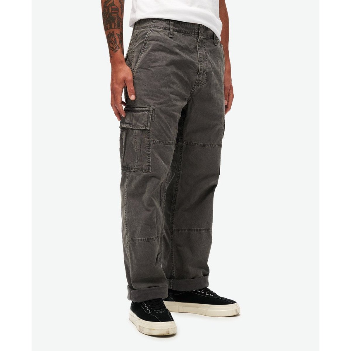 Pantalon cargo baggy en coton biologique gris délavé, SUPERDRY