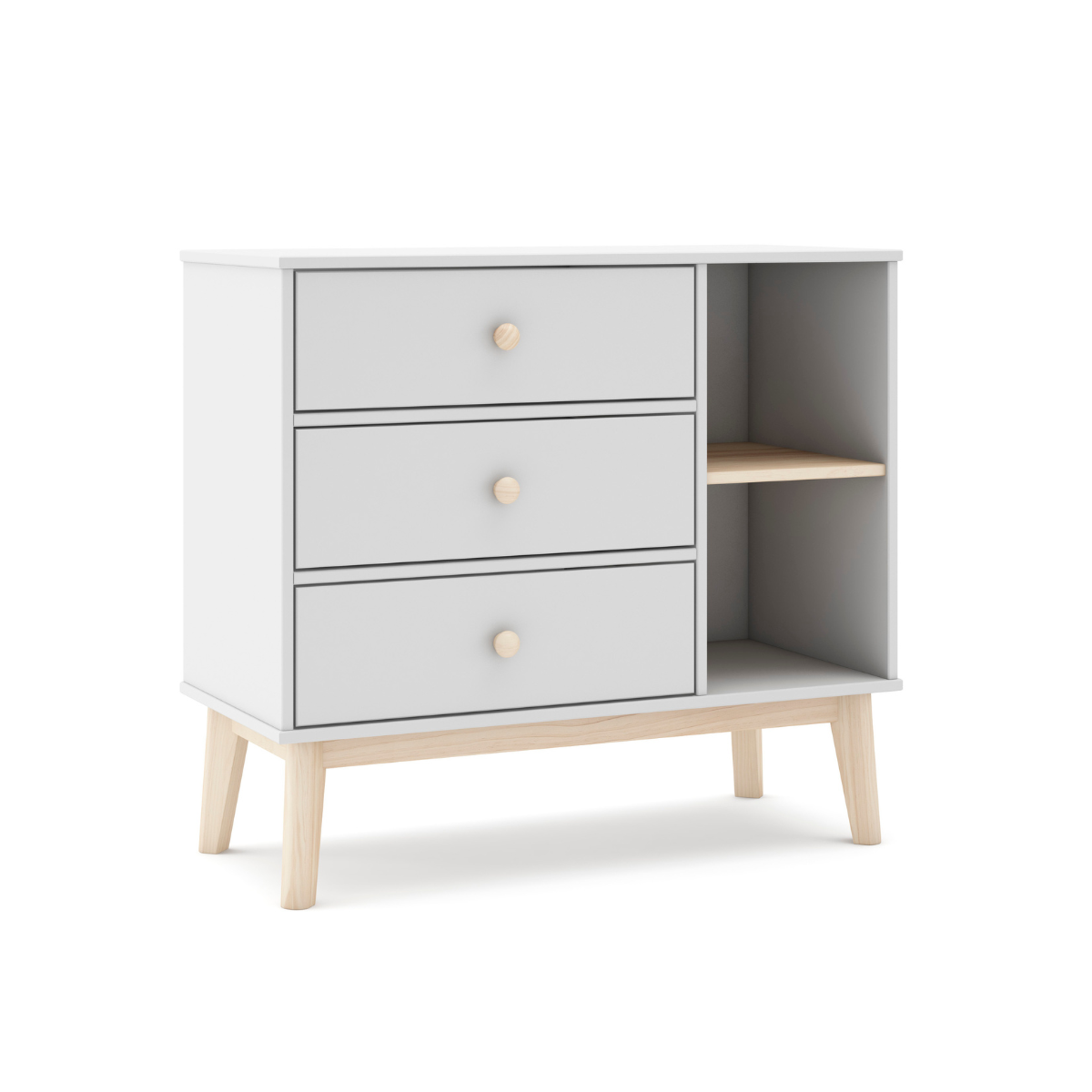 Commode 3 tiroirs et 2 niches ouvertes L90 cm - SIMON blanc, CALICOSY