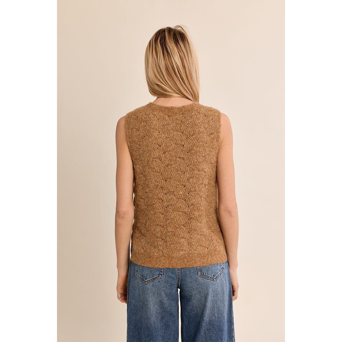 Pull sans manches col rond camel, MOLLY BRACKEN