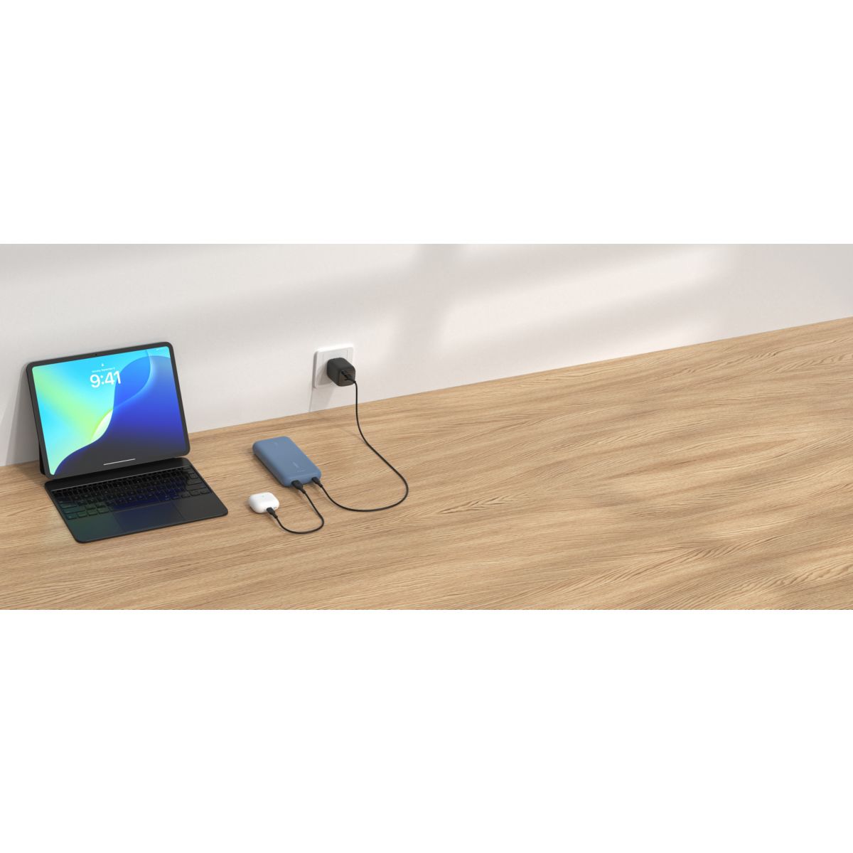 Batterie externe 20000 mAh avec cable USB-C intégre bleu couleur unique, BELKIN