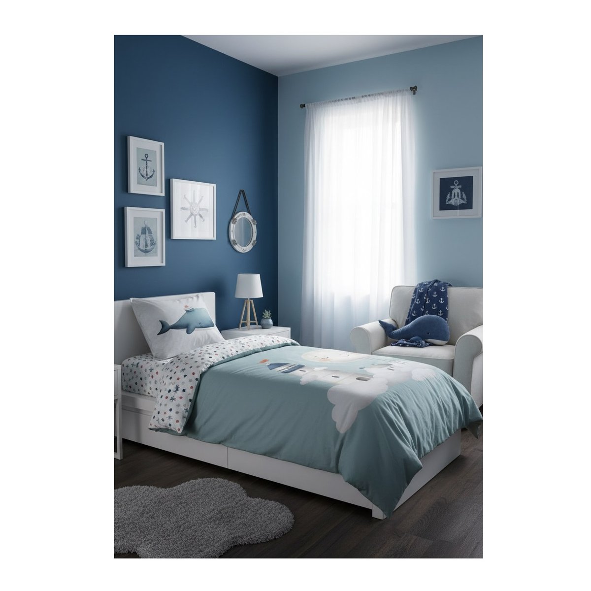 Housse de couette + taie Moby la baleine bleu, EDEN
