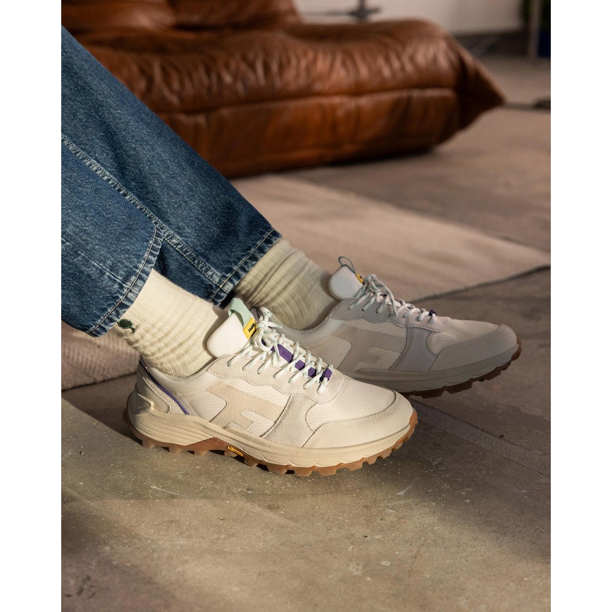 Running tissu suede HAZEL MONSTERA blanc et vert clair, FAGUO