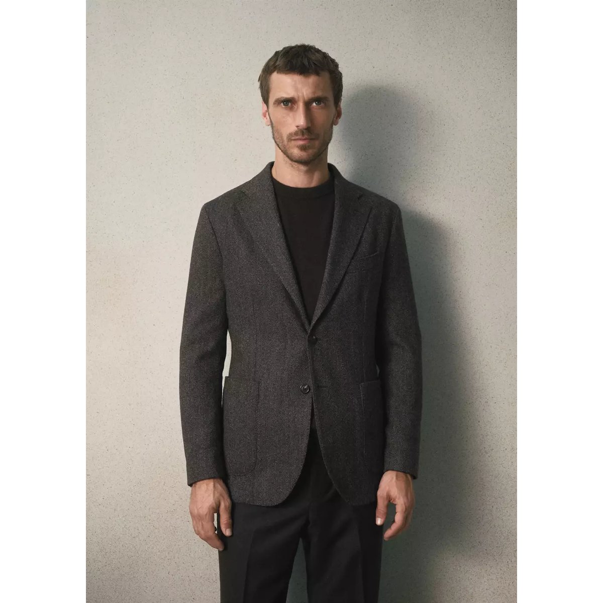Veste en laine italienne à chevrons, coupe slim fit marron, MANGO MAN