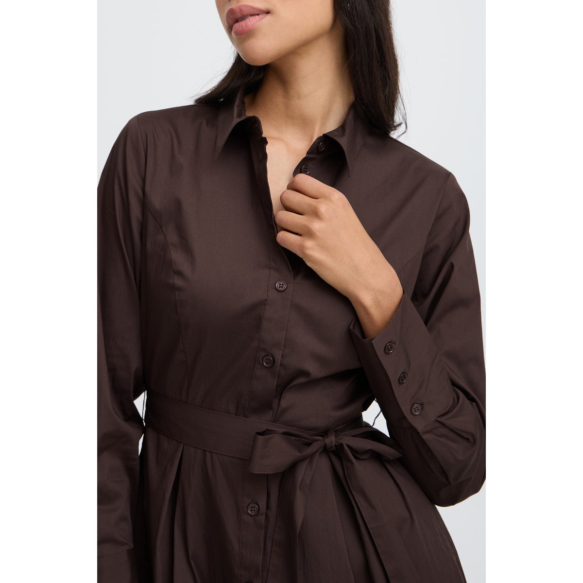 Robe chemise,  manches longues, coupe midi marron java, B.YOUNG