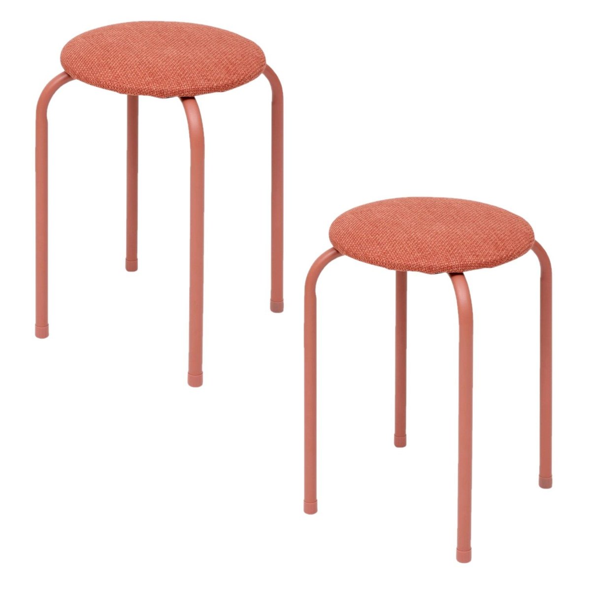 Lot de 2 tabourets d'appoint en métal et tissu chiné FLEXY rouge, TOILINUX