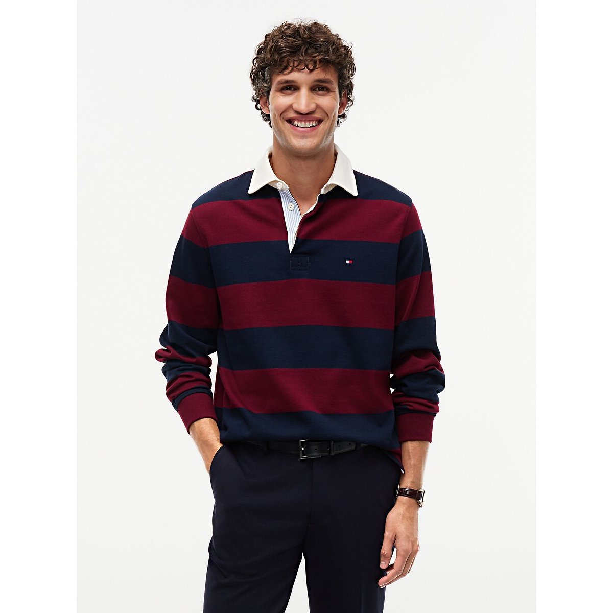 Sweat col polo, Elevated Essential bordeaux/marine, TOMMY HILFIGER