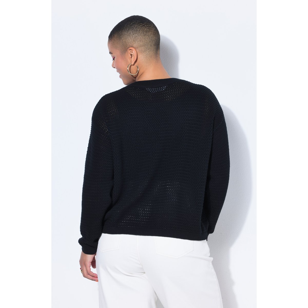 Pull coupe Boxy Shape en maille ajourée noir, STUDIO UNTOLD