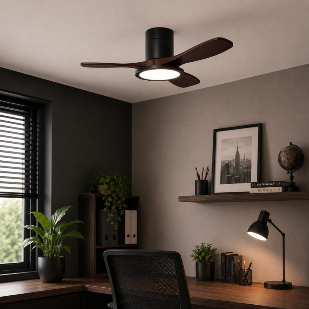 Ventilateur de plafond lumineux noir et bois foncé RIGA II WOOD XS noir, MILLUMINE