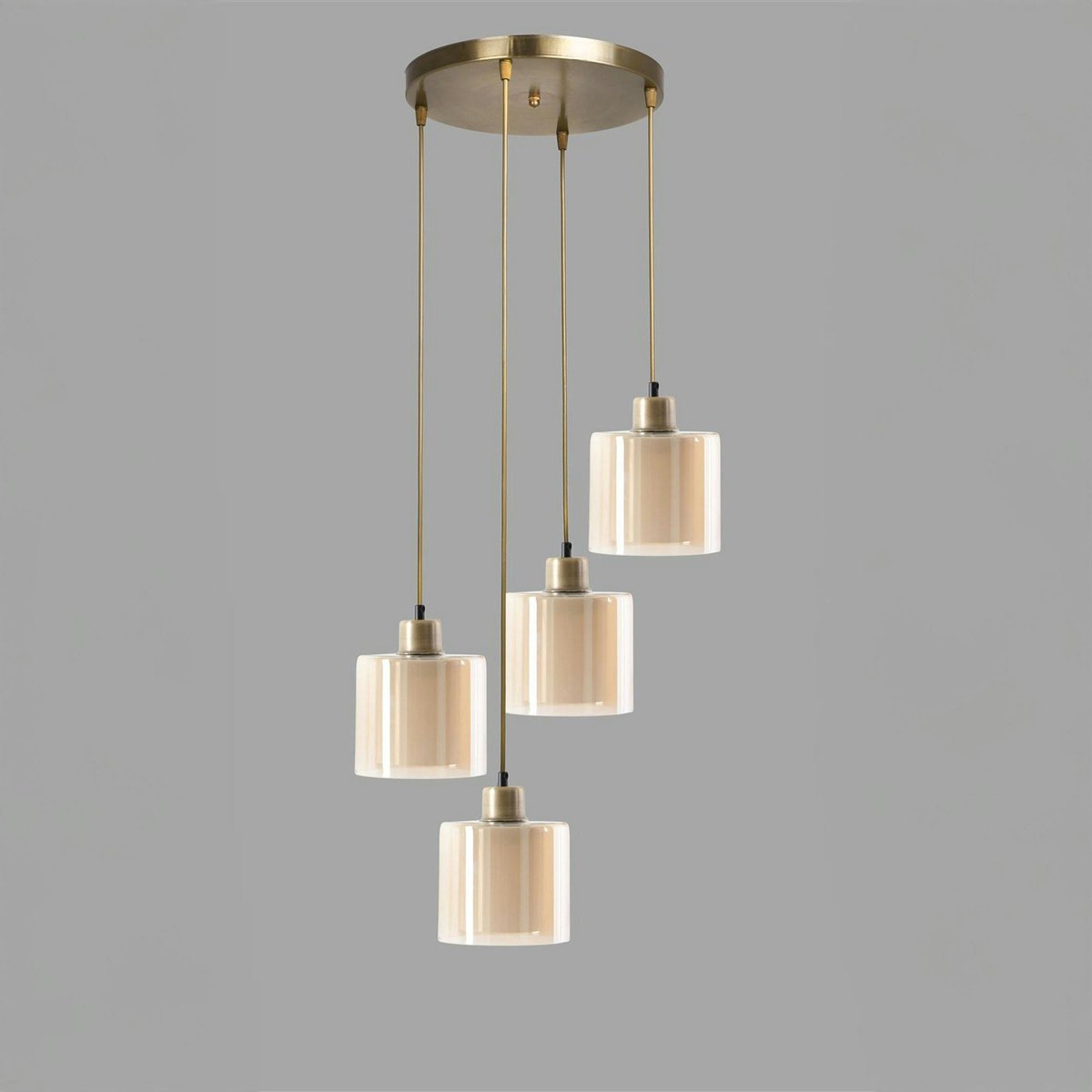 Suspension moderne en verre ivoire 4 abat-jour SIDE doré, PIER IMPORT