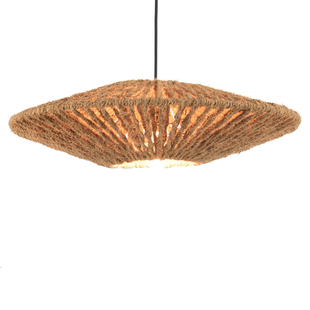 Suspension cymbale 60x60cm en fibre de coco et teck recyclé FOLELLI marron, PIER IMPORT