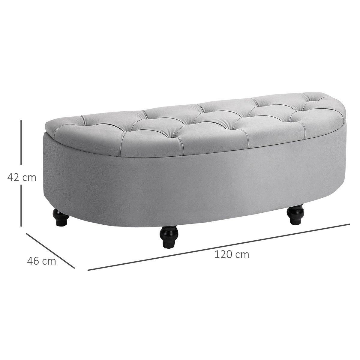 Pouf de rangement Velours (100 % polyester) gris clair, HOMCOM
