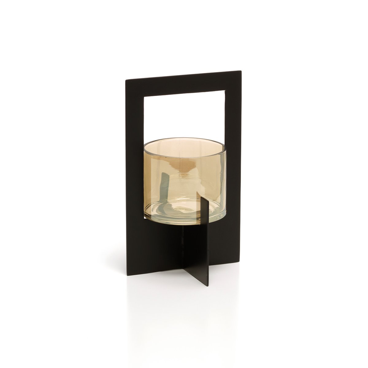 Bougeoir en laiton et verre HURRICANE FRAMED noir, BAZAR BIZAR
