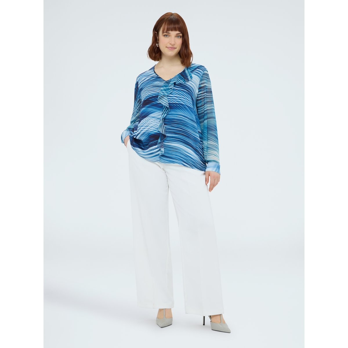 Blouse imprimée à volants bleu, FIORELLA RUBINO