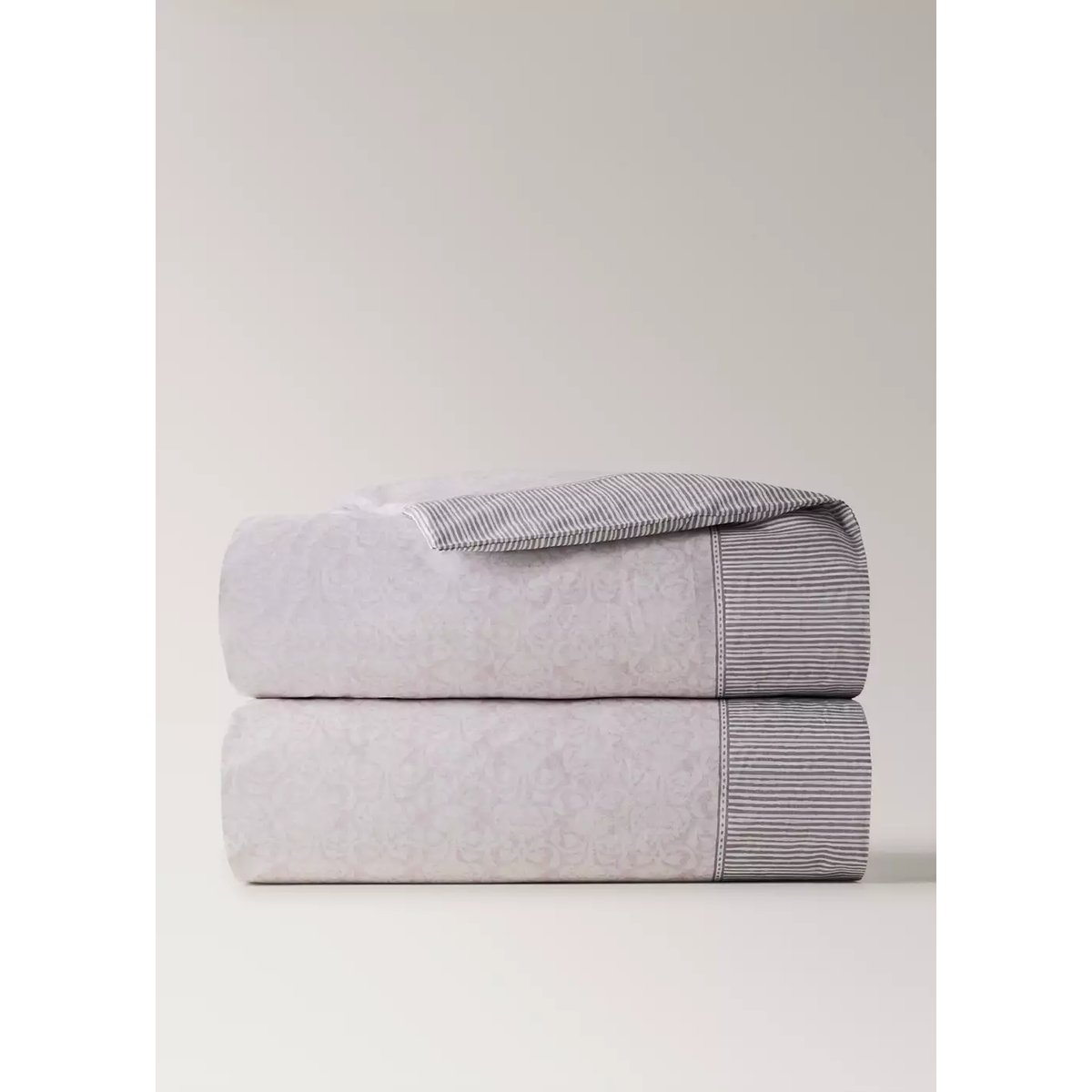 Housse de couette en coton avec bordure florale Lit 150/160 cm rose pastel, MANGO HOME
