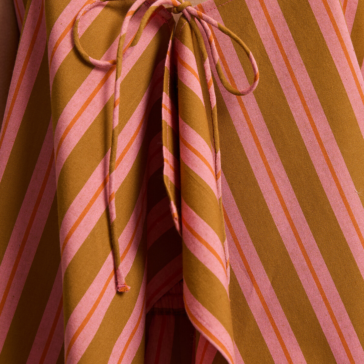 Striped Cotton Shoestring Strap Top pink/camel stripe, LA REDOUTE COLLECTIONS