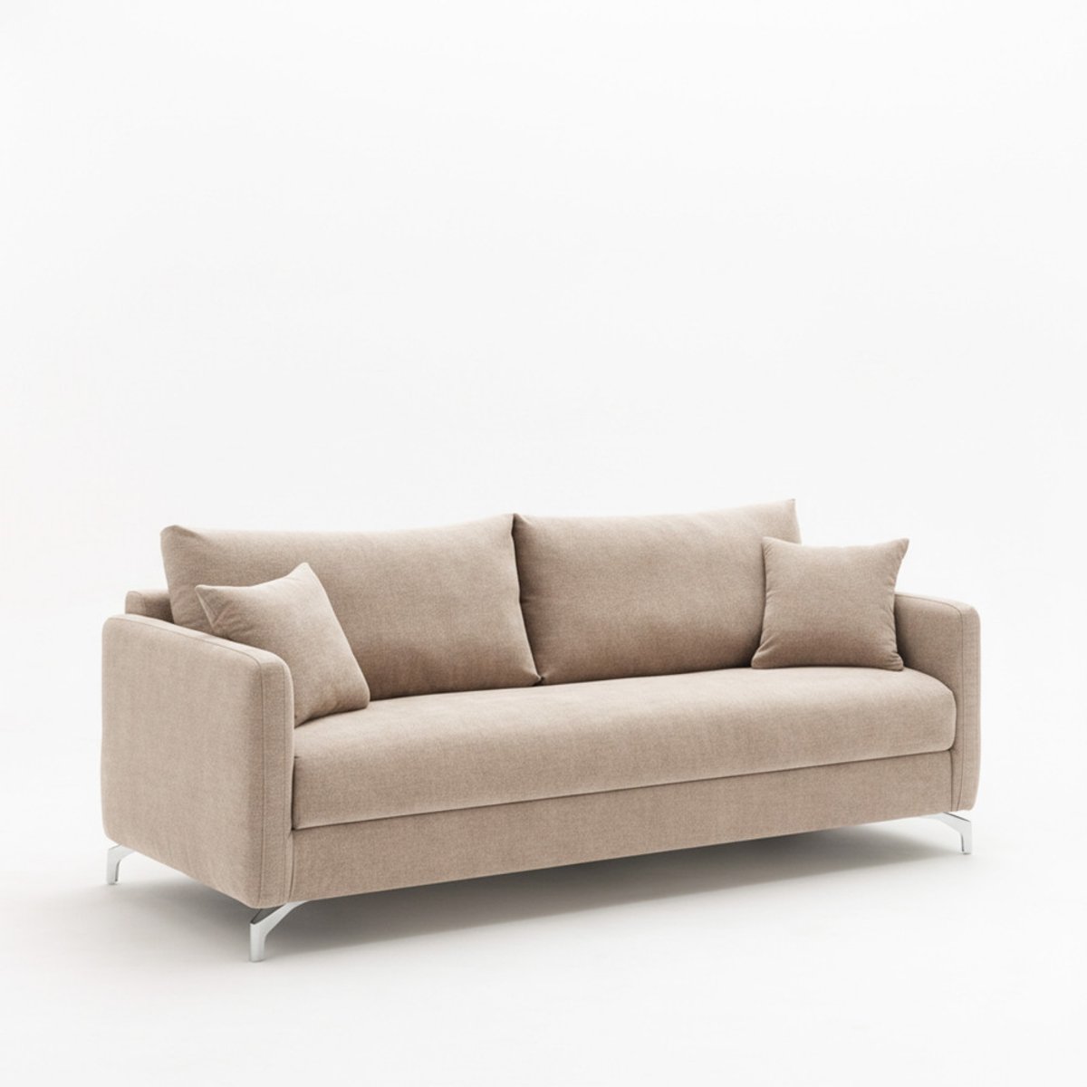 Canapé droit 3 places en tissu et pieds chrome- STEFFEN beige, DRAWER
