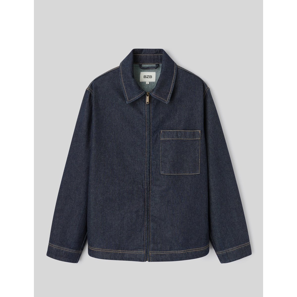 Veste en denim zippée bleu moyen, BZB