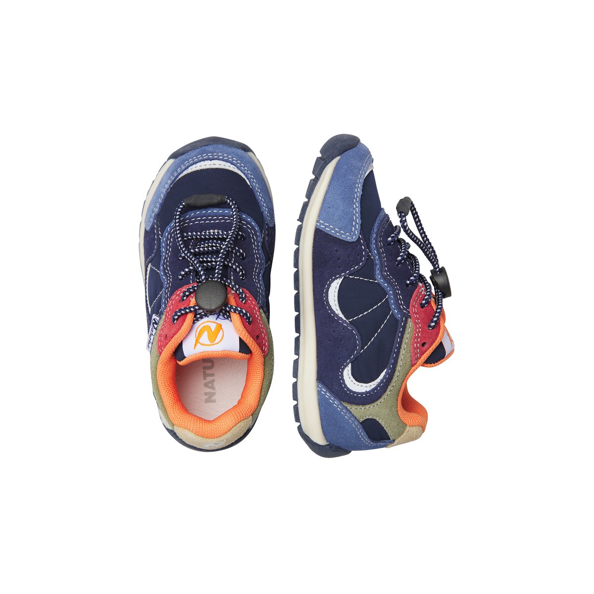 Sneakers en cuir et tissu MANSK. bleu-bleu ciel-blanc-rose, NATURINO