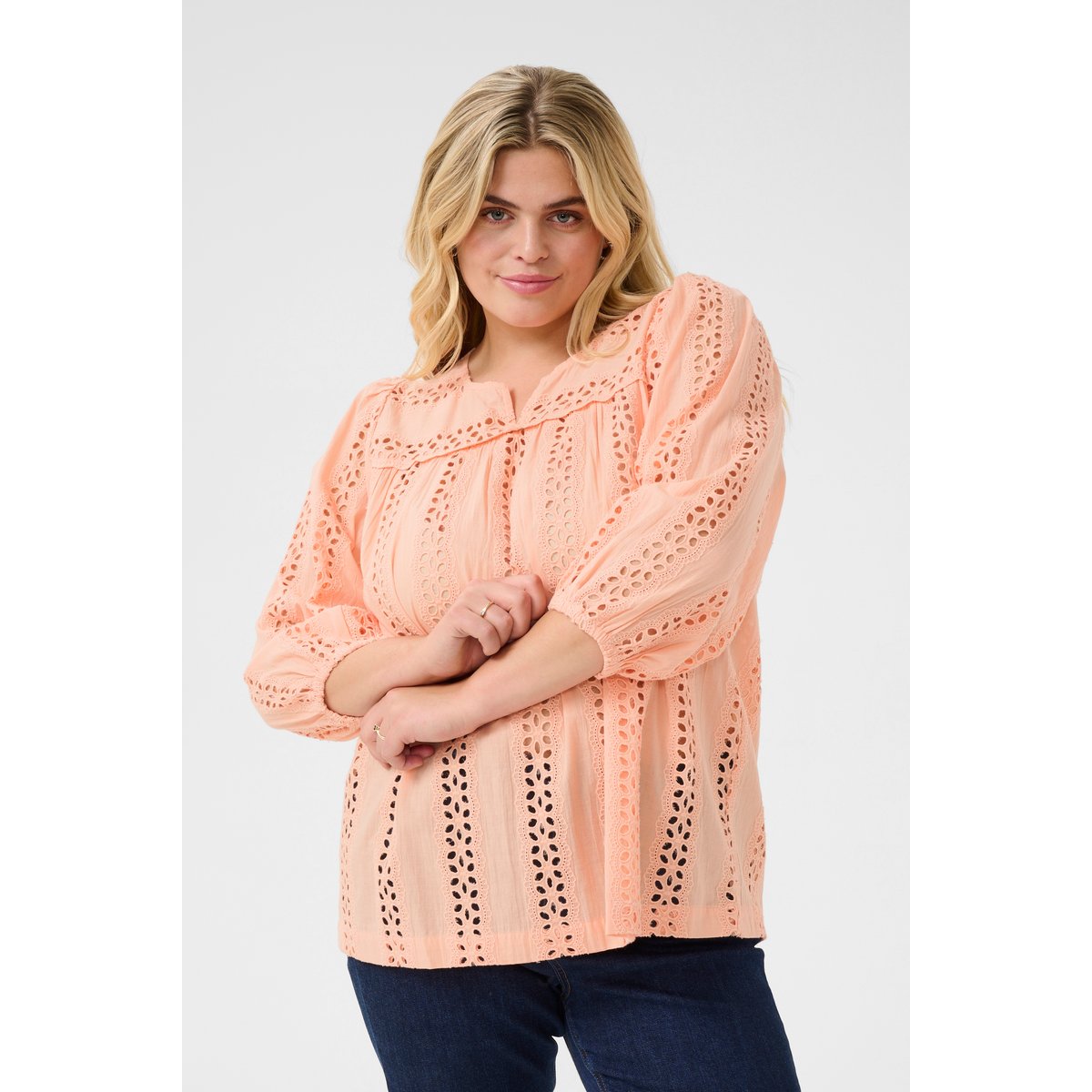 Blouse with long sleeve orange peach nectar, KAFFE CURVE