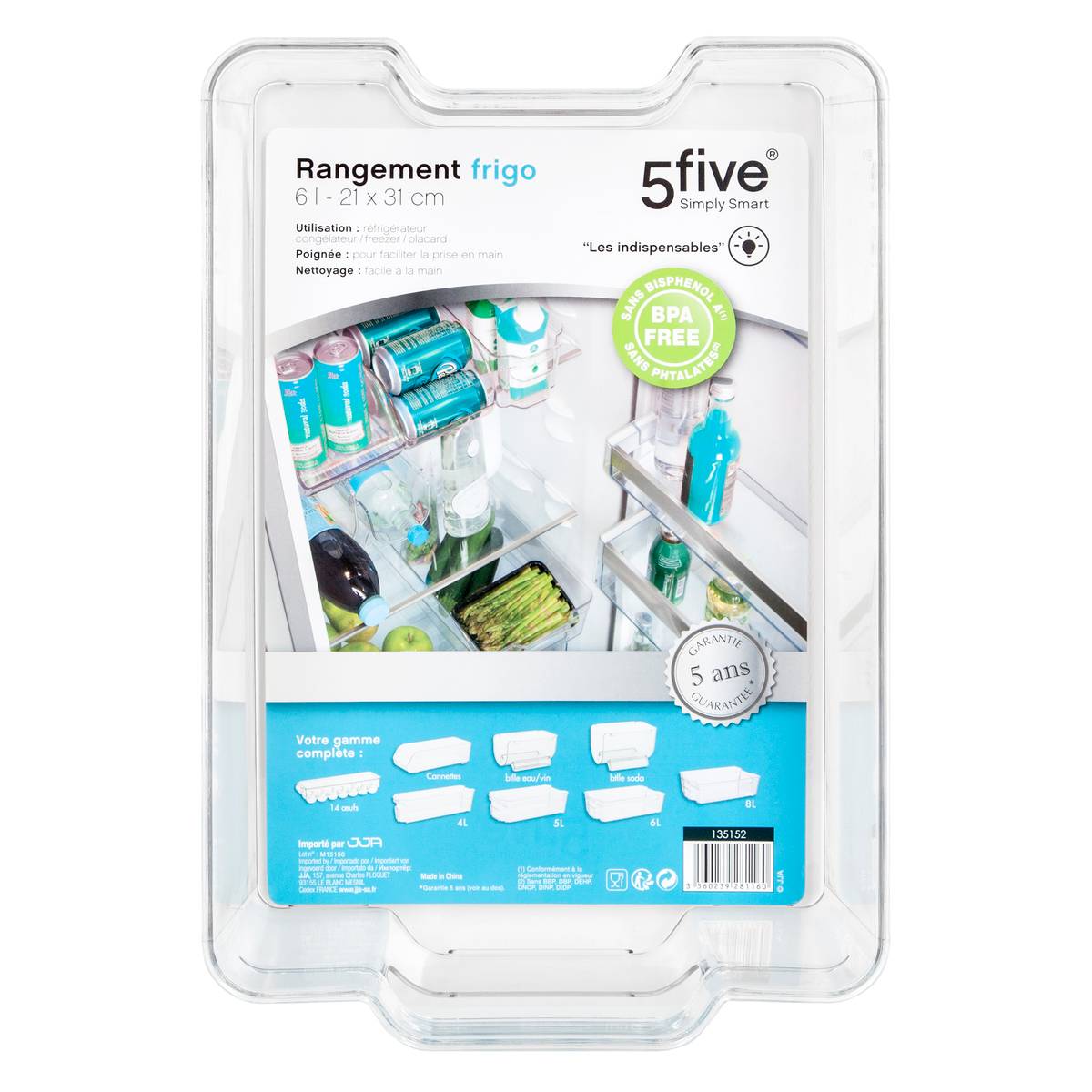 Rangement pour frigo 6L SMART FRIDGE transparent, 5FIVE SIMPLY SMART