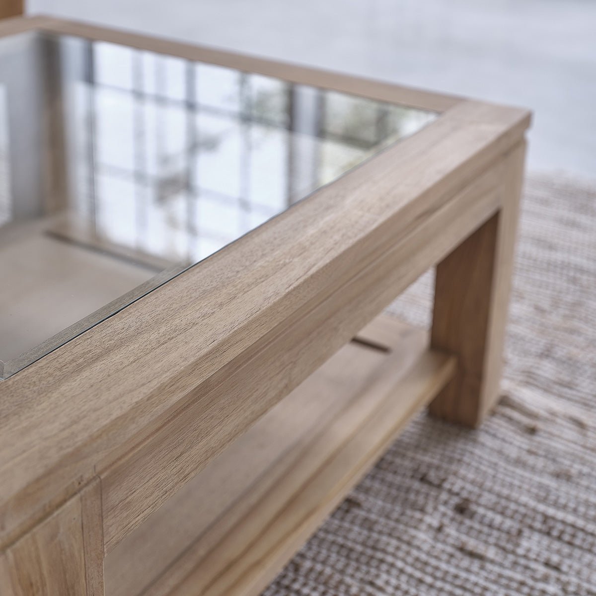 Table basse en teck massif 80 cm double plateau BOSTON naturel, BERAH GETAH