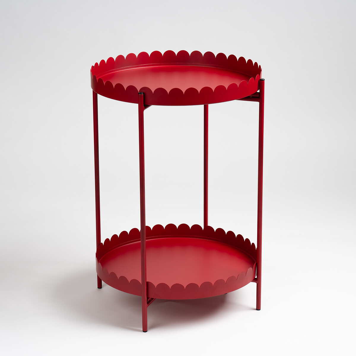 Marcie Round Scalloped Edge Side Table cherry red, SO'HOME