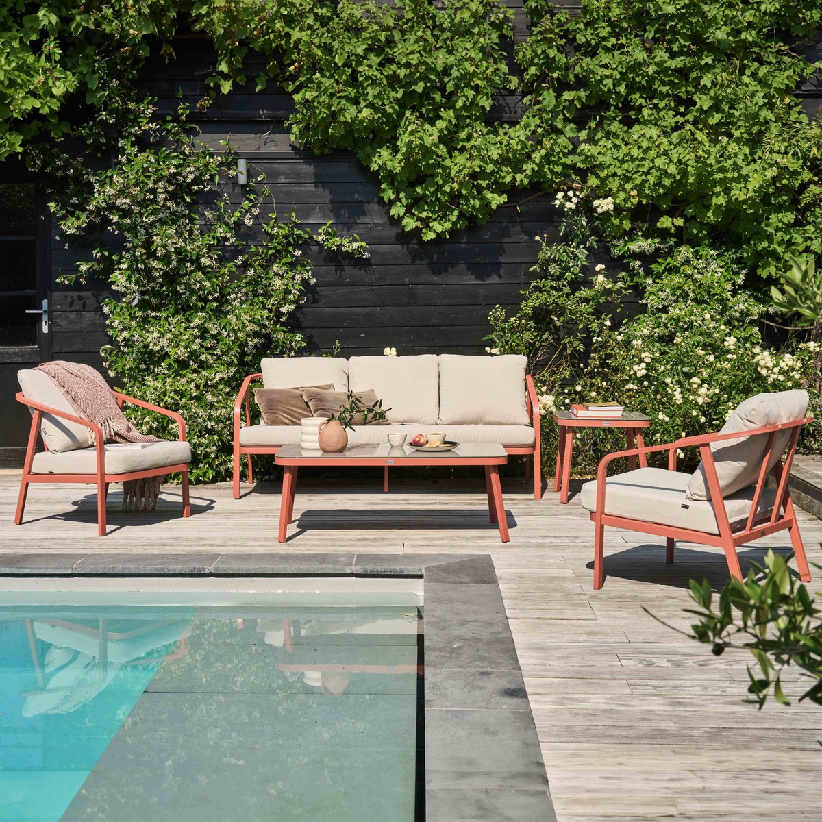 Salon de jardin 5 places en aluminium, PAMPELONNE terracotta, OVIALA