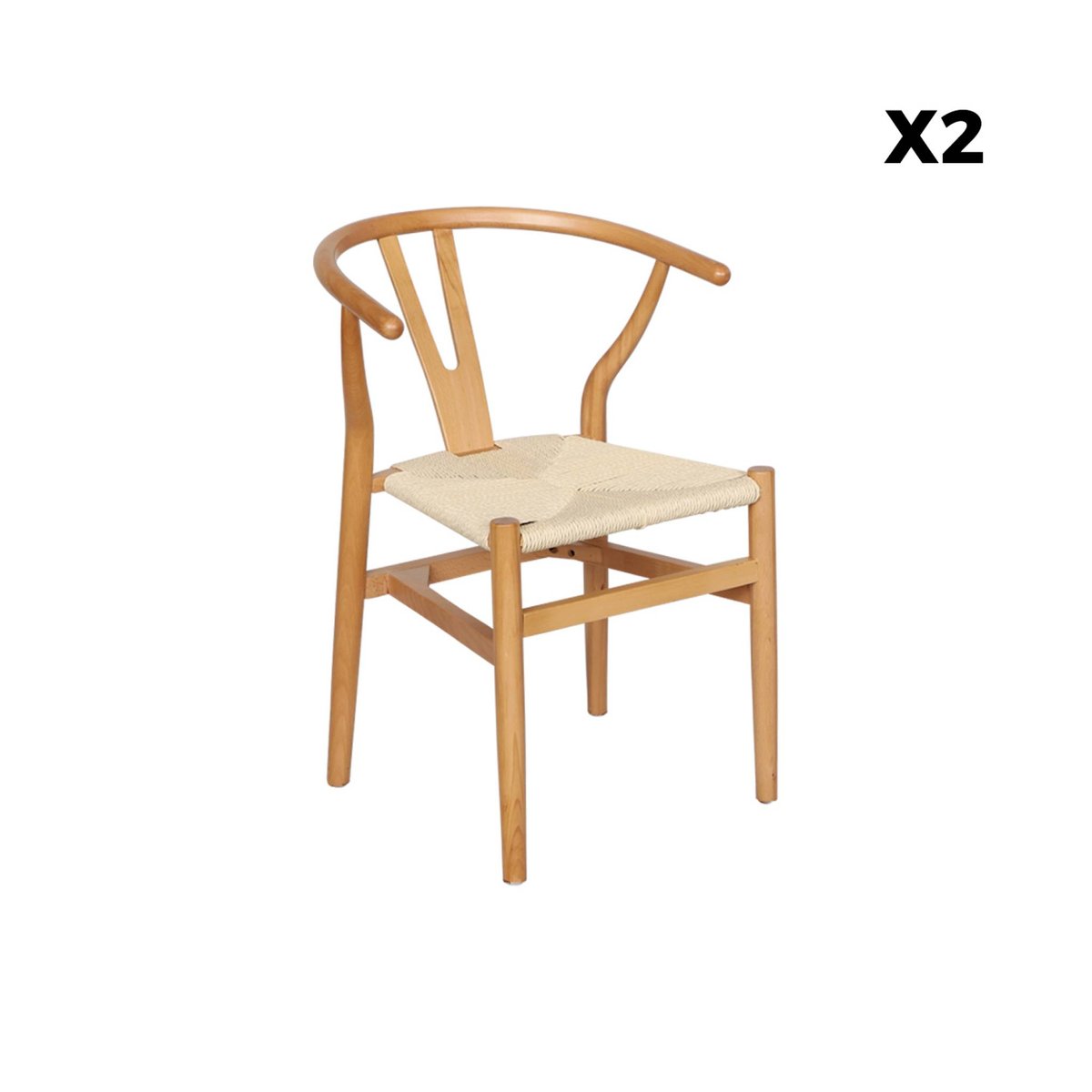 Chaise vintage bois de hêtre et cordes (lot de 2) CECILE naturel, SWEEEK