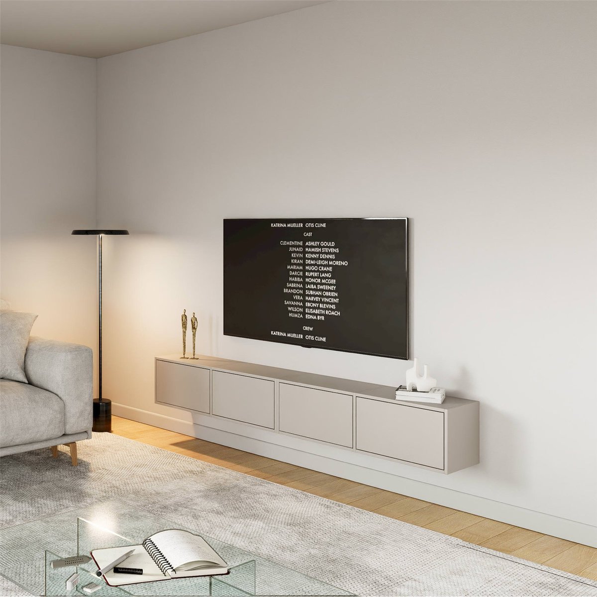 Meuble tv suspendu collection FRAMME cachemire, RECOLLECTION