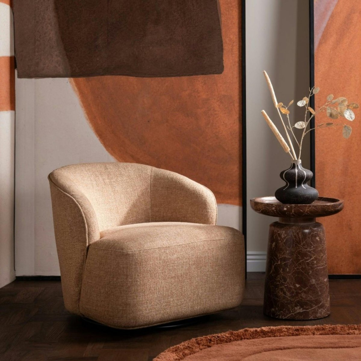 Fauteuil pivotant beige BRADFORD taupe, PIER IMPORT