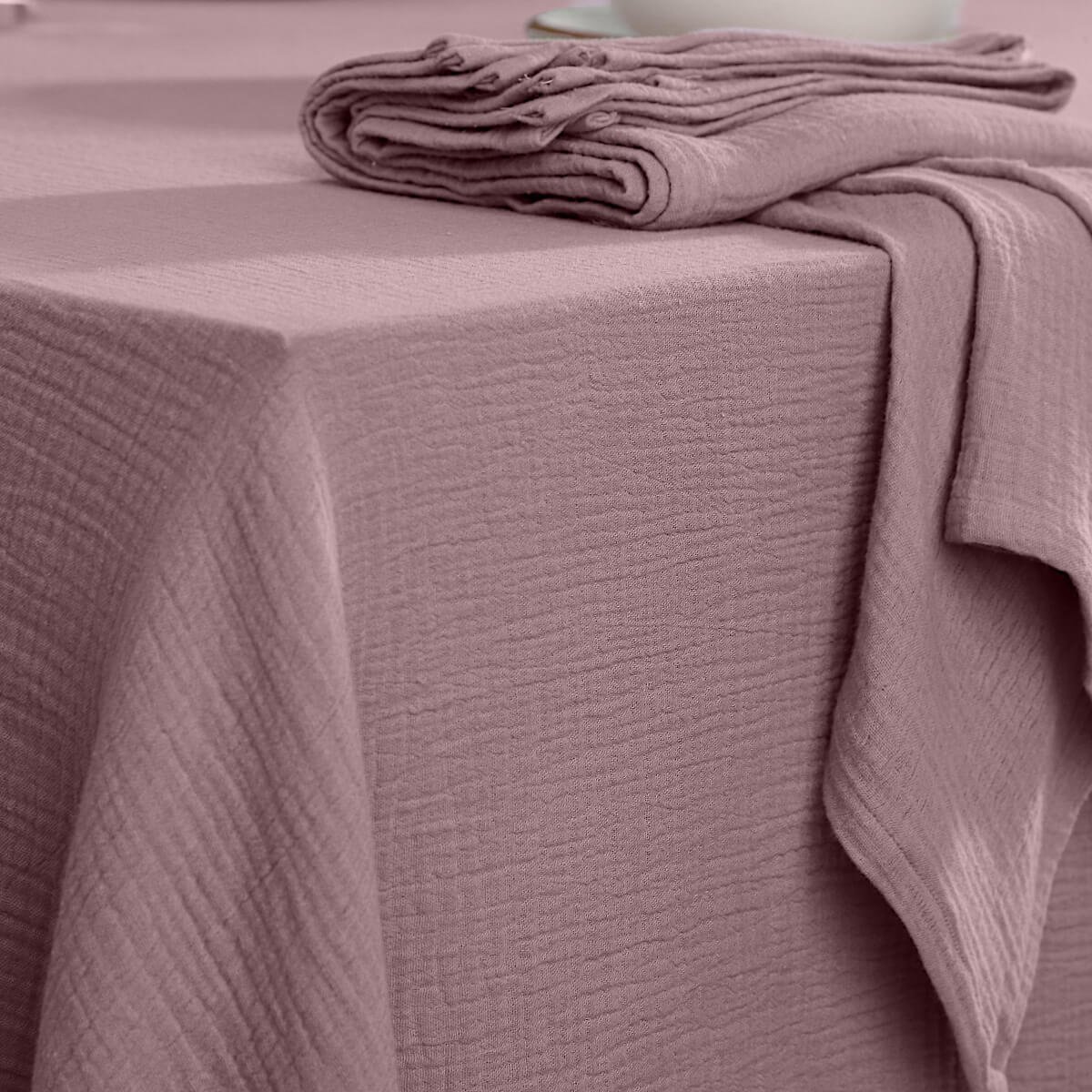 Nappe + 10 serviettes gaze de coton ALMA Made in Europe bois de rose, FEBRONIE