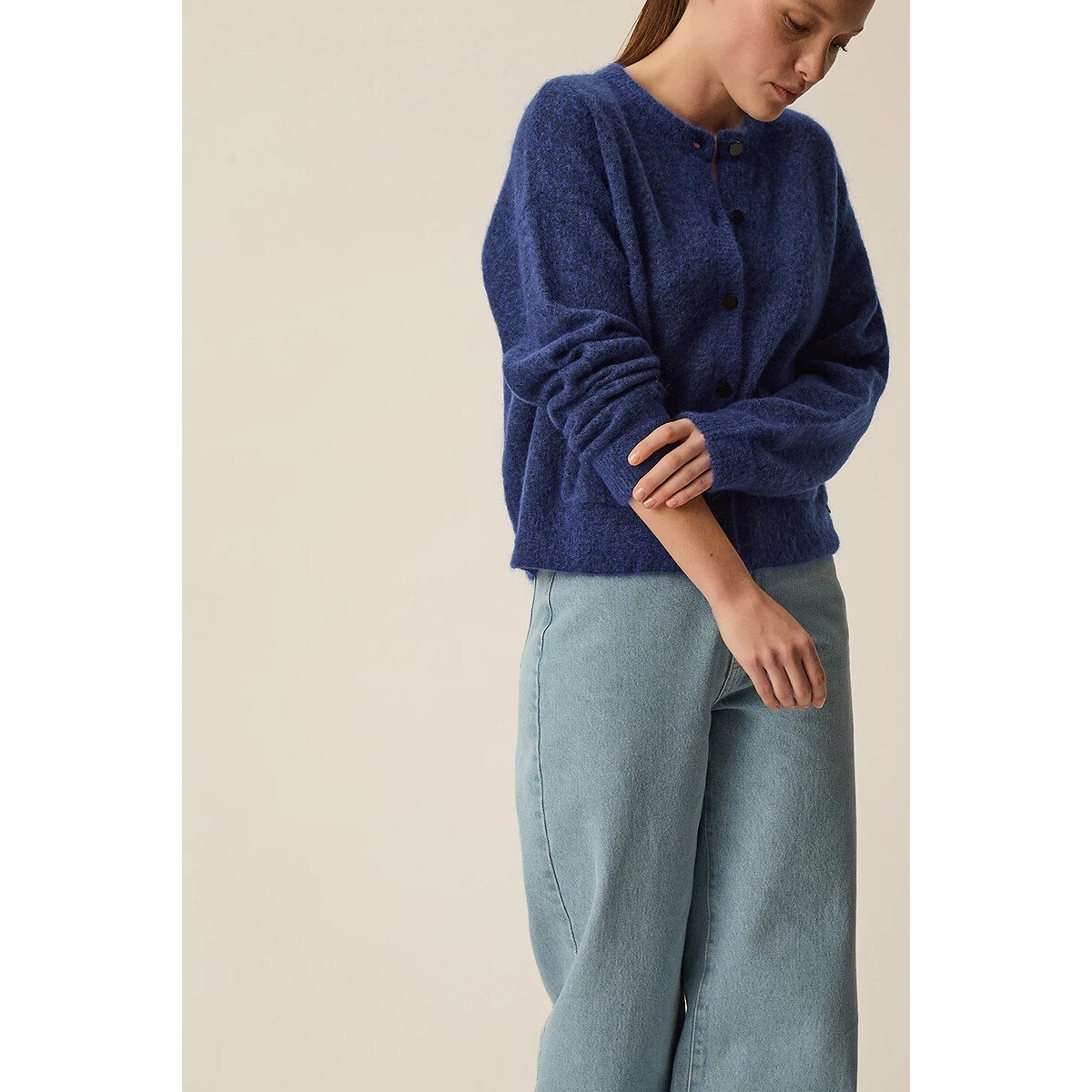 Dobilou Crew Neck Buttoned Cardigan indigo, DES PETITS HAUTS