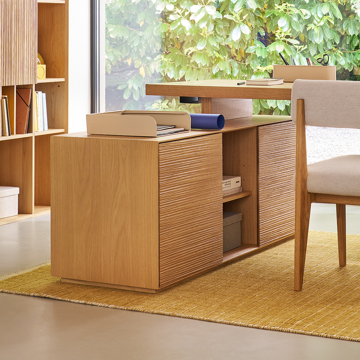 Caisson bureau 2 portes, chêne et plaqué, Mikube chêne naturel, AM.PM