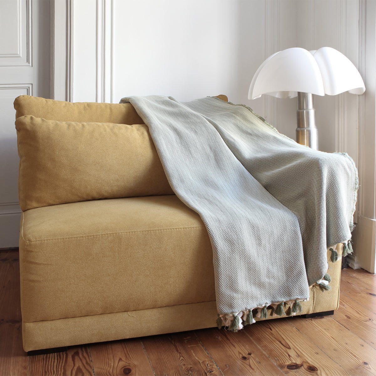 Plaid coton MEGEVE vert olive, FEBRONIE