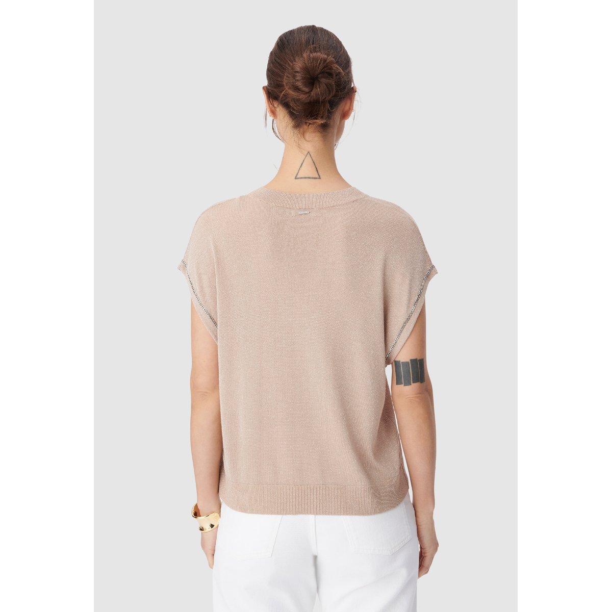 Pull sans manches fil textile détails chainettes rose pâle, IKKS
