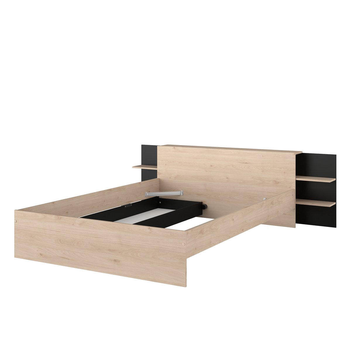 Lit avec tête de lit rangement et tiroir de lit bois naturel, TERRE DE NUIT