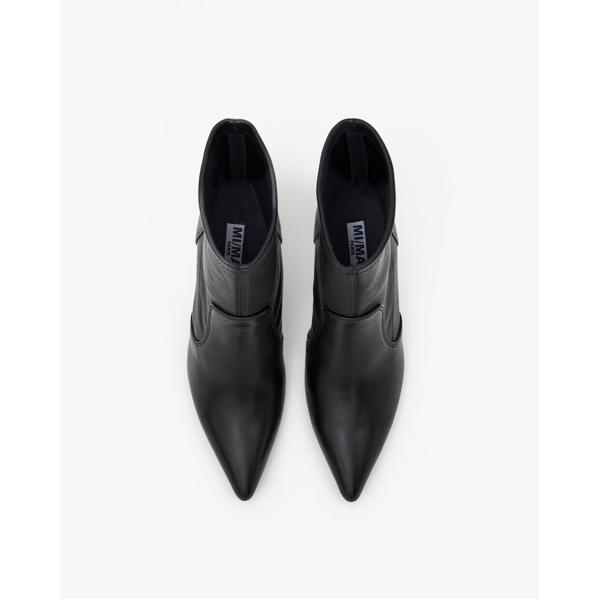 Bottines en cuir stretch à bout pointu OPHELIA noir, MI MAI