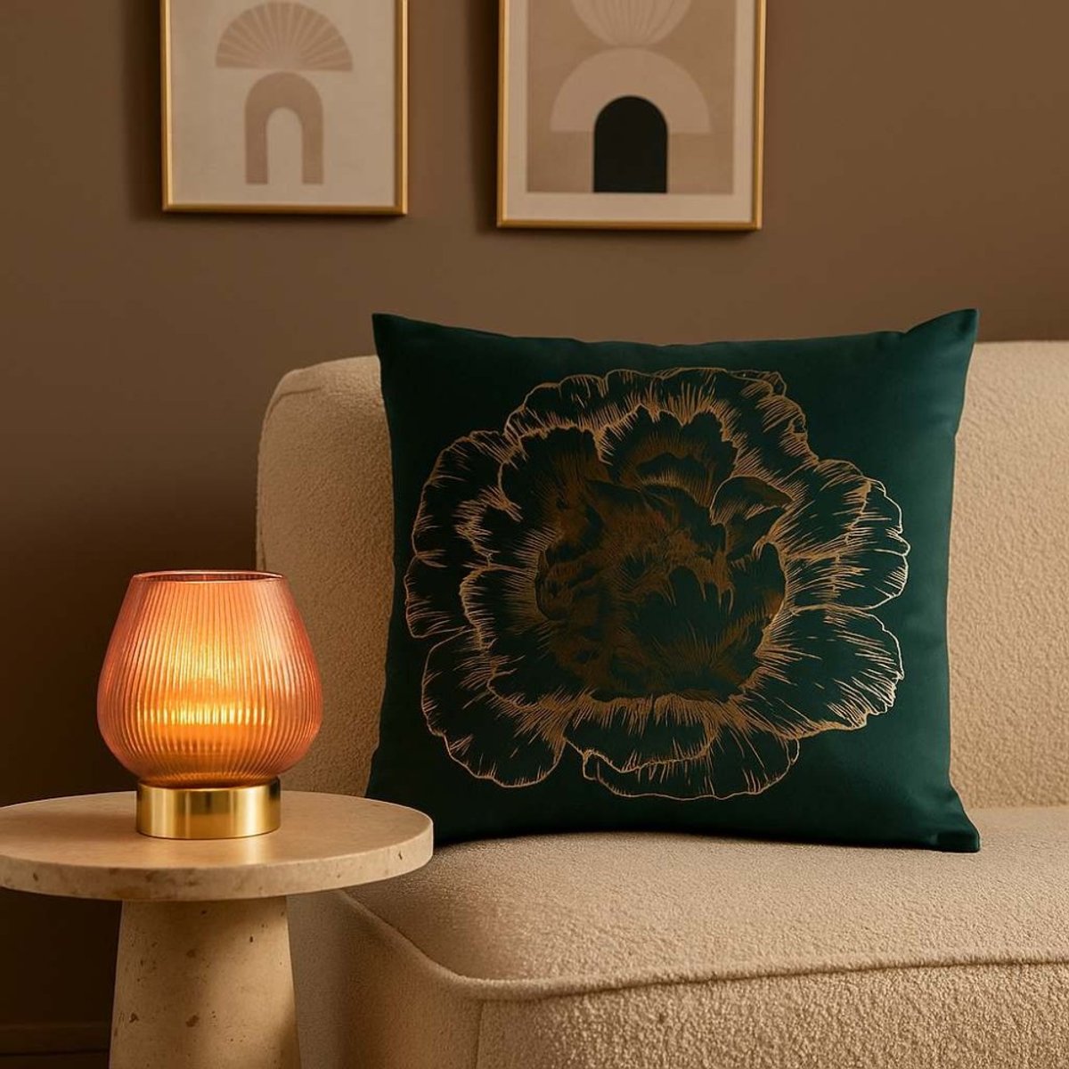 Lampe à poser à piles en verre strié rose 14x12cm rose, ORNAMI