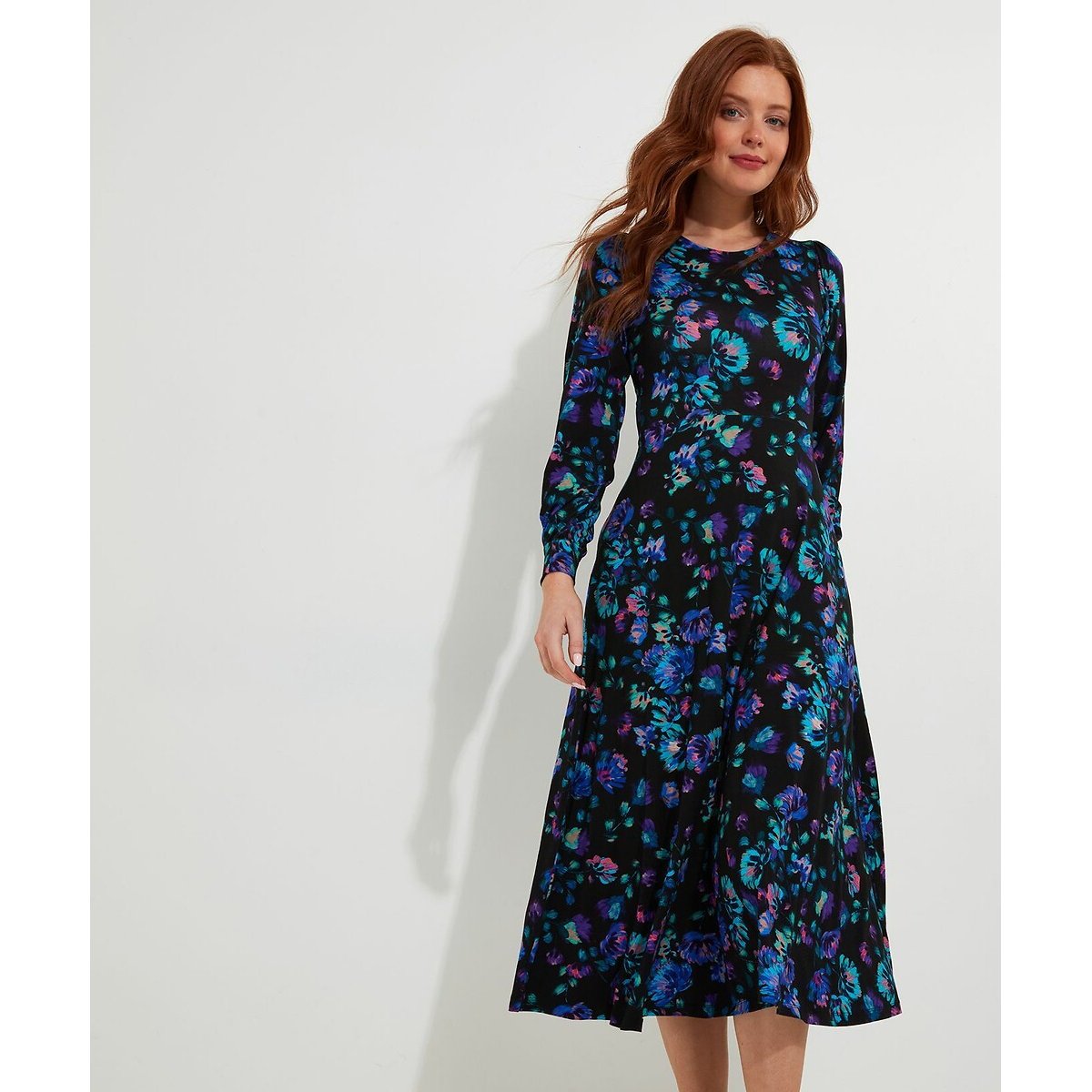 Floral Print Midi Dress with Crew Neck black, JOE BROWNS