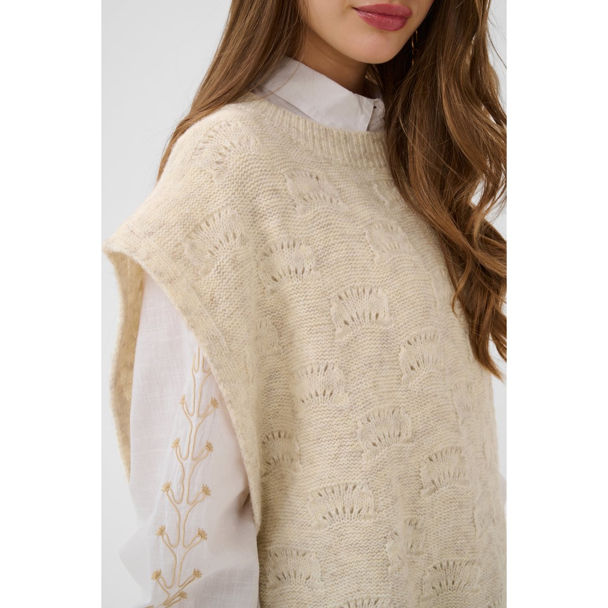 Manteau tricoté beige bleached sand melange, CREAM