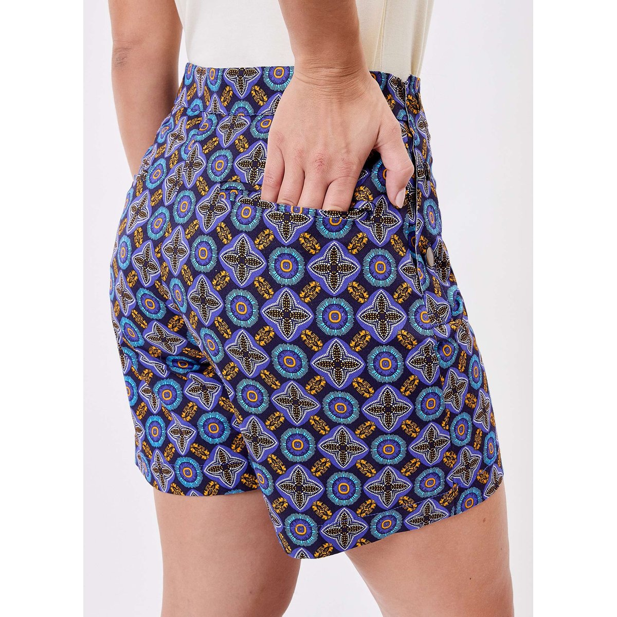 Short à pont coton stretch EDNA bleu navy nairobi, PRINCESSE NOMADE