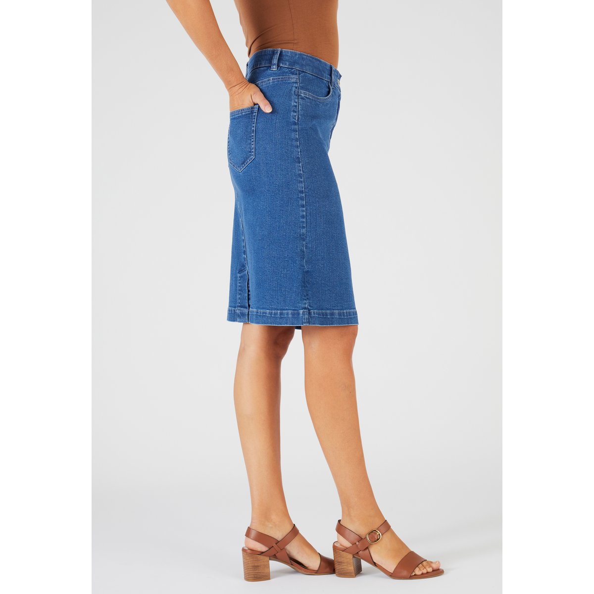 Jupe droite en jean bleu denim moyen, DAMART