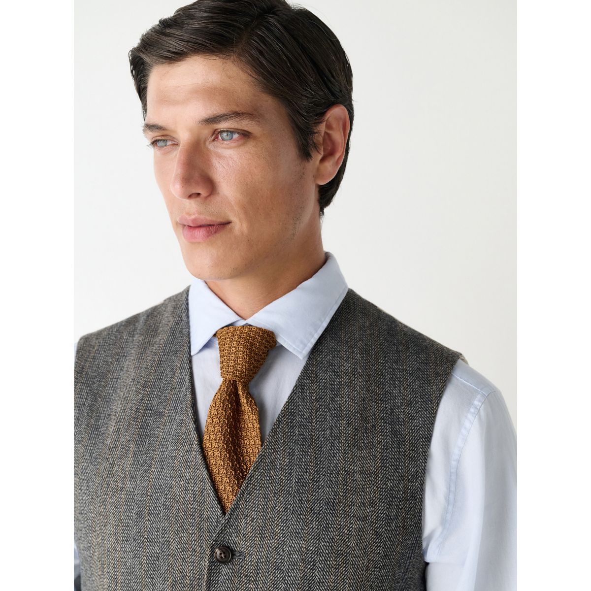 Gilet de costume slim à chevrons en laine gris, NEXT