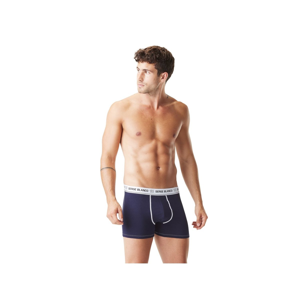Lot De 2 Boxers Coton Uni bleu/noir, SERGE BLANCO