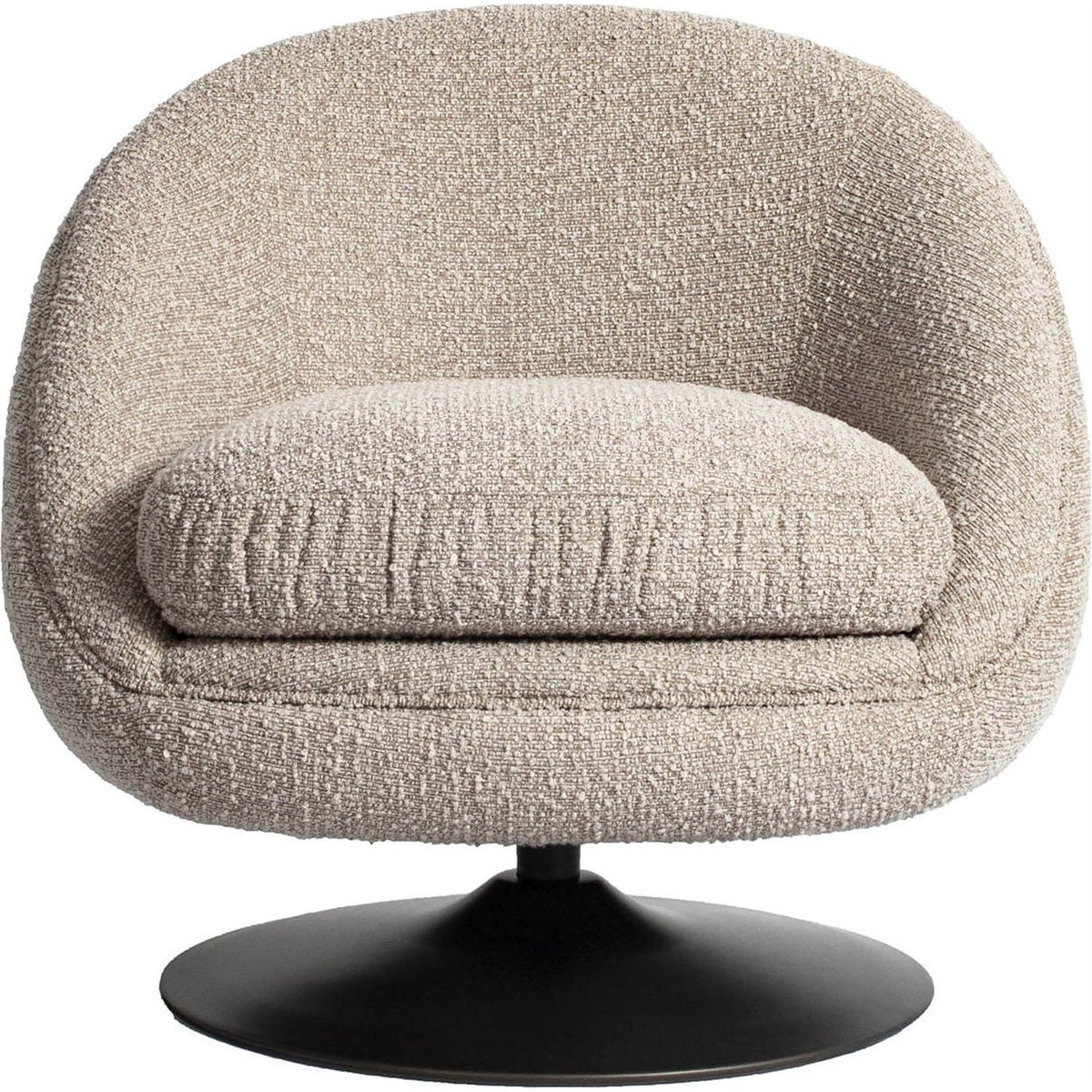 Fauteuil lounge pivotant en tissu bouclé naturel et noir, RECOLLECTION