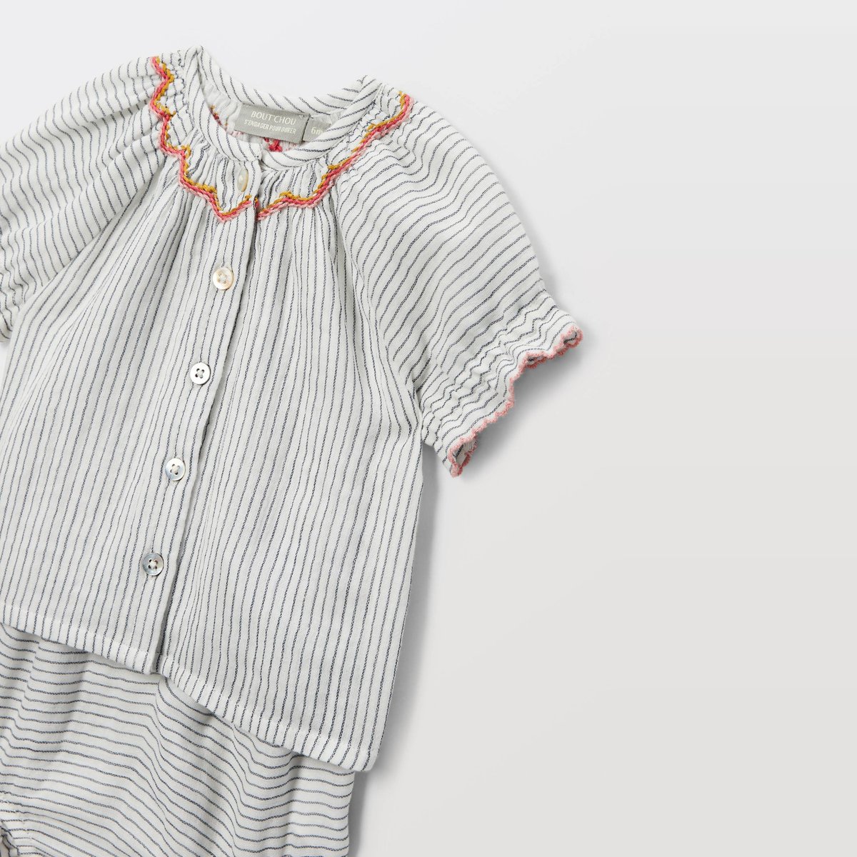 Ensemble t-shirt et bloomer rayé en coton BIO orageux, BOUT'CHOU