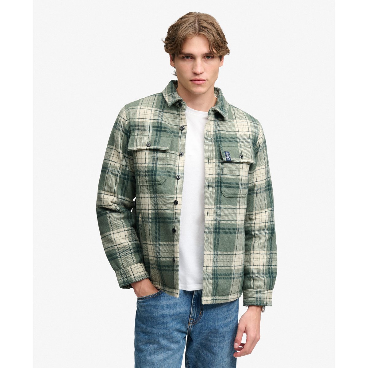 Overshirt Miller Borg coupe oversize vert à carreaux, SUPERDRY